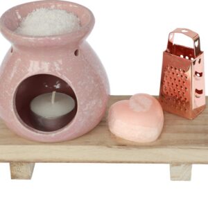 Cadeauset Geurbrander Roze met Amberblokje & Rasp