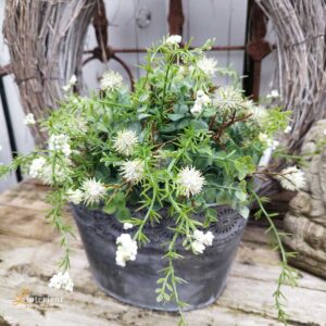 Kunstplant Halve Bol met Witte Bloemen