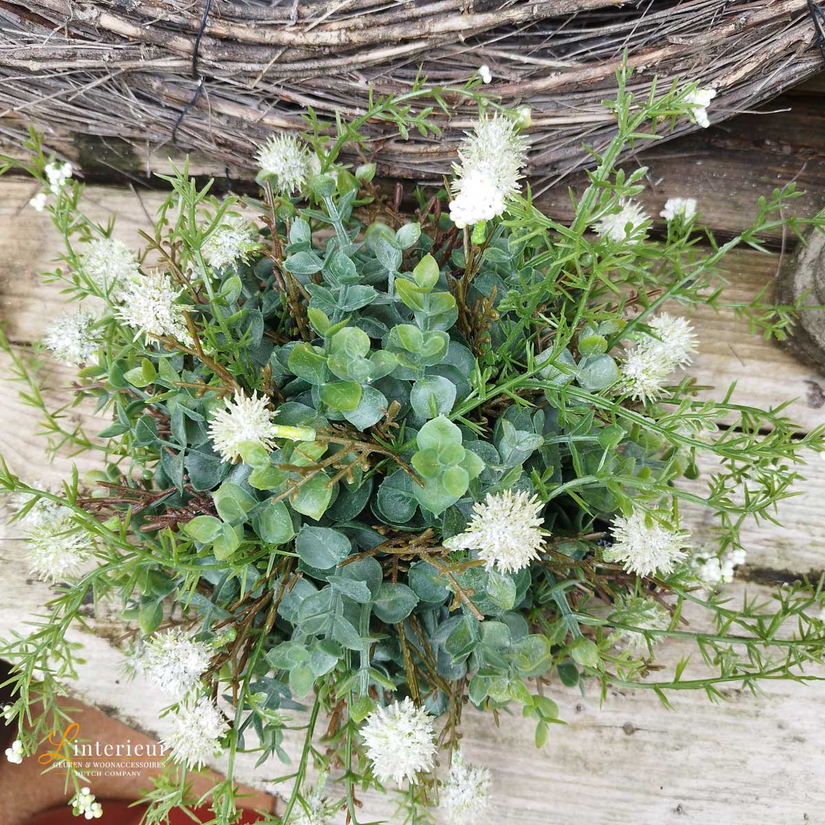 Kunstplant Halve Bol met Witte Bloemen