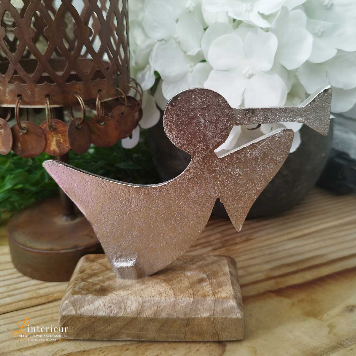 Metalen Engel op Houten Voet